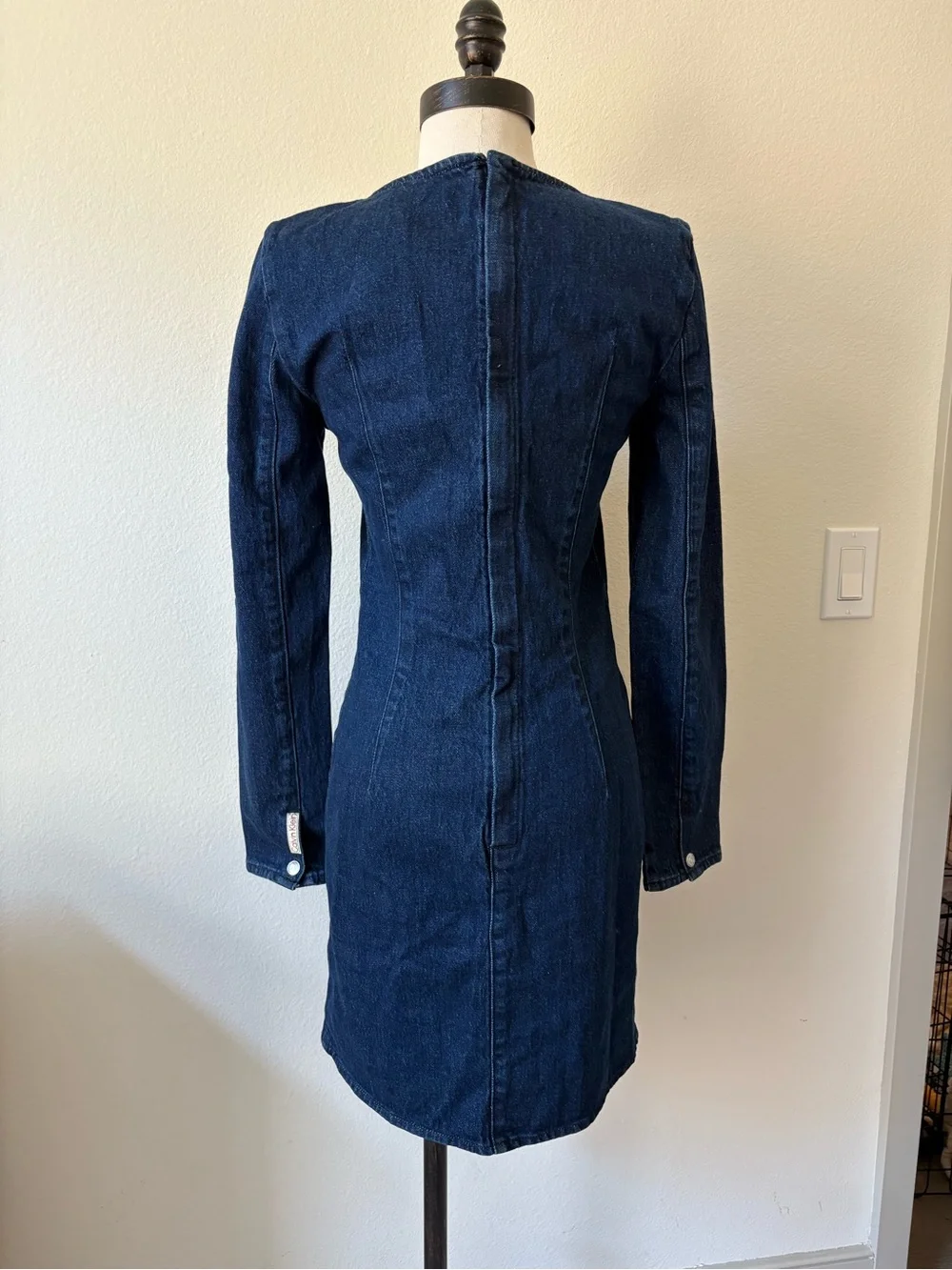 Calvin Klein | Denim Long Sleeve Square Neck Mini Dress - Picture 2 of 3